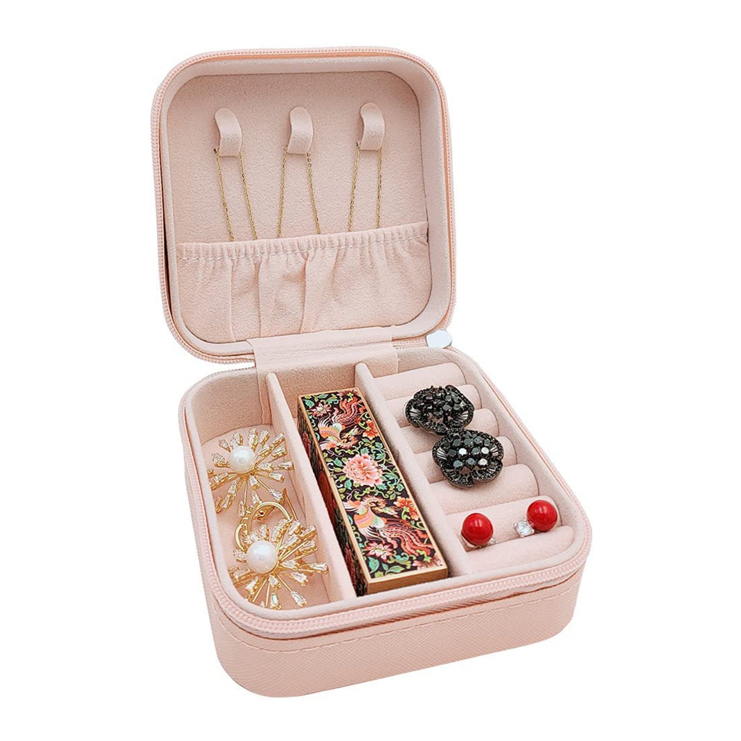 Jewelry Box For Women Mini Portable Jewelry Box Organizer PU Leather Jewelry Display Holder Small Travel Jewelry Box For Girls Women Mother Daughter Travel Ring Pendant Earring Necklace Storage Case