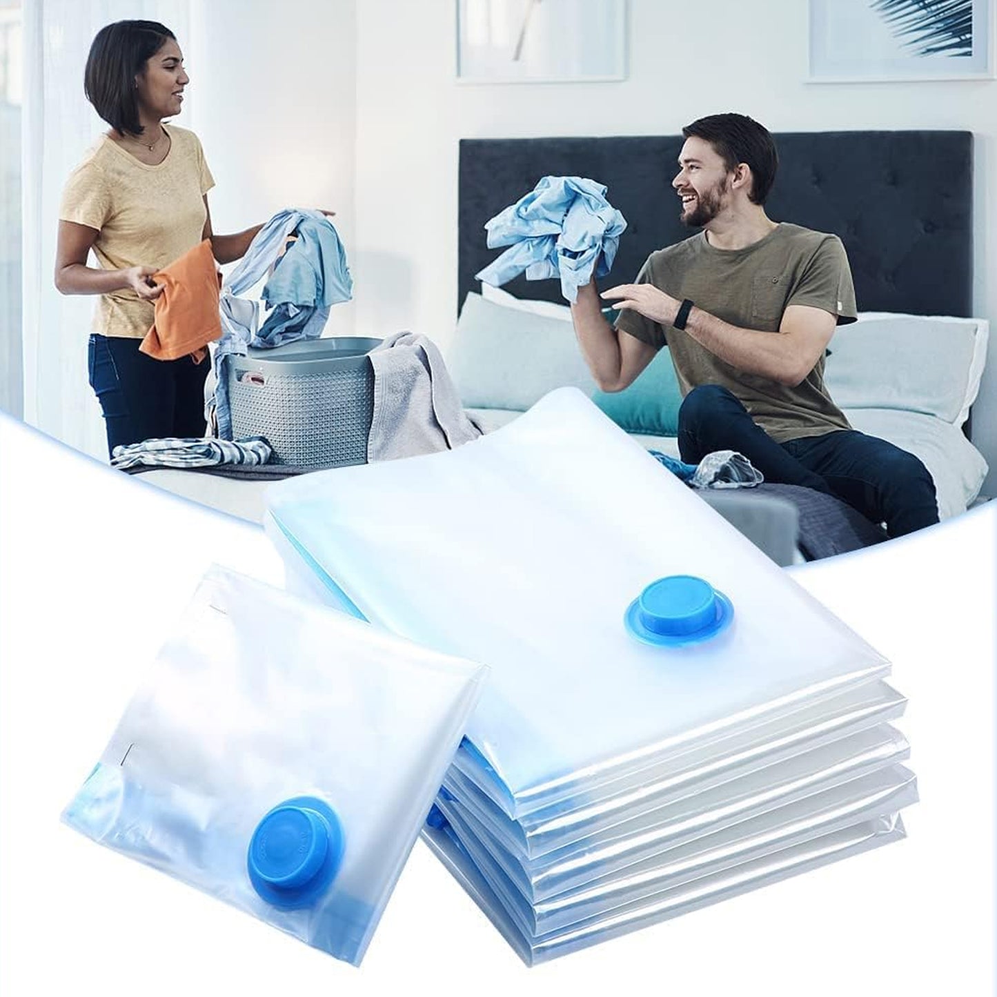 Vacuum Storage Bags With Suction Pump  Shirt Clips - Vacuum Bags - Big Capacity Vacuum Seal Bags For Travel Clothes Blankets Pillows Compression Bags Space Saver Vacuum Storage Bags